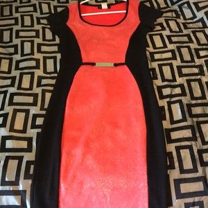 Fitted black and coral dress